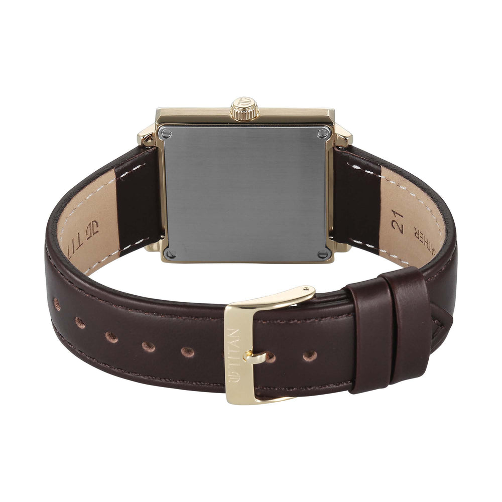 Titan Classique Champagne Rectangle Dial Brown Leather Strap Analog with Date Watch for Men