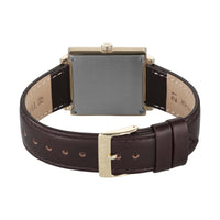 Titan Classique Champagne Rectangle Dial Brown Leather Strap Analog with Date Watch for Men