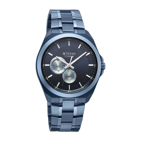 Titan Classique Blue Dial Titanium Strap Multifunctional Watch For Men