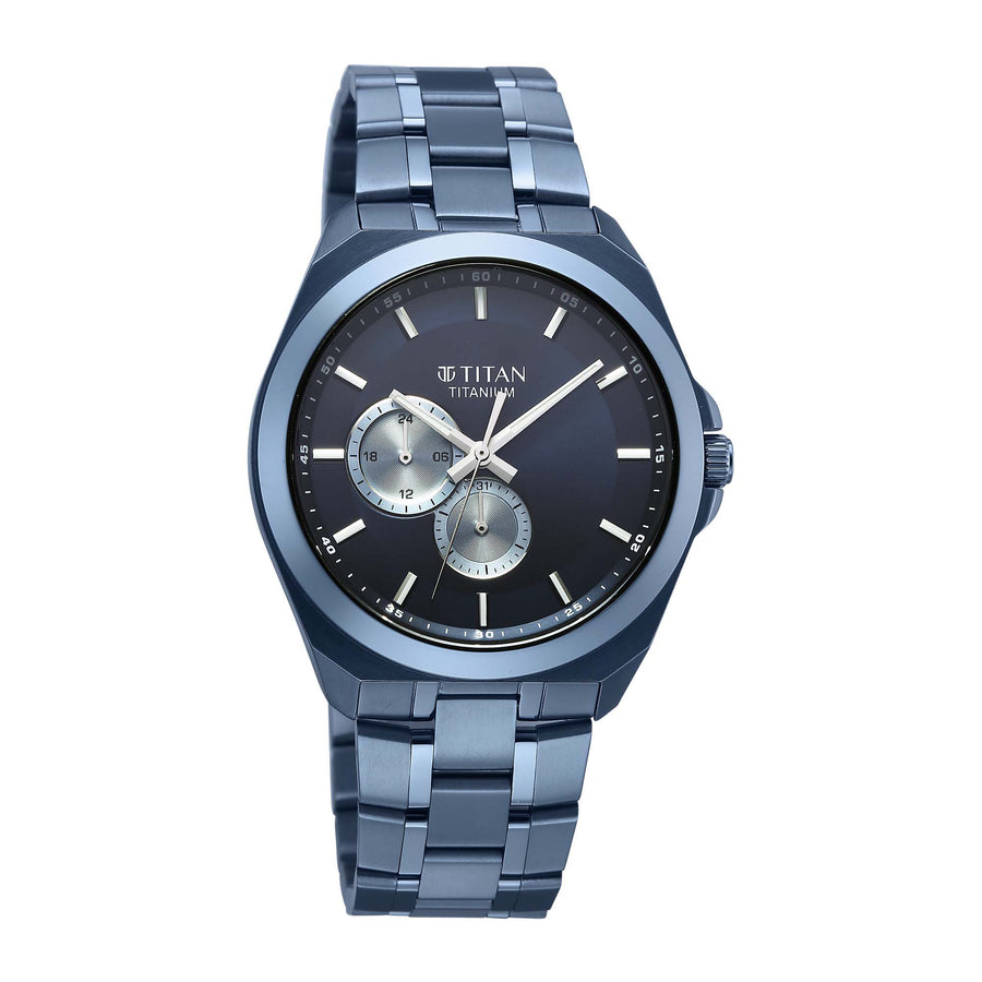 Titan Classique Blue Dial Titanium Strap Multifunctional Watch For Men