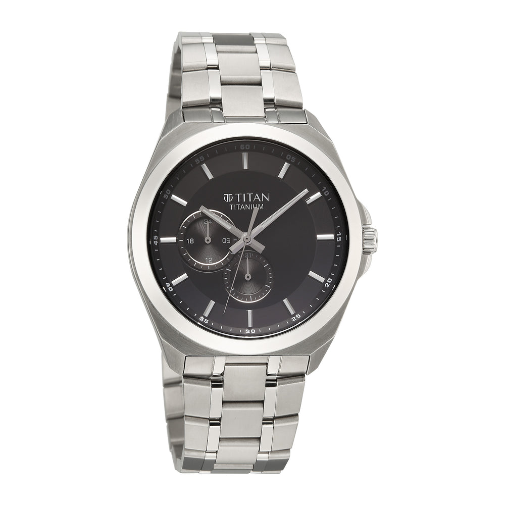 Titan Classique Black Dial Titanium Strap Multifunctional Watch For Men