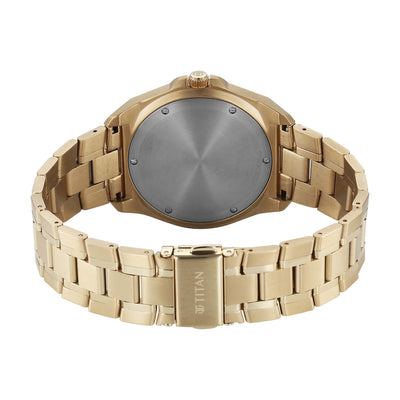Titan Black Dial Gold Titanium Strap Analog with Dual Time Watch for Men