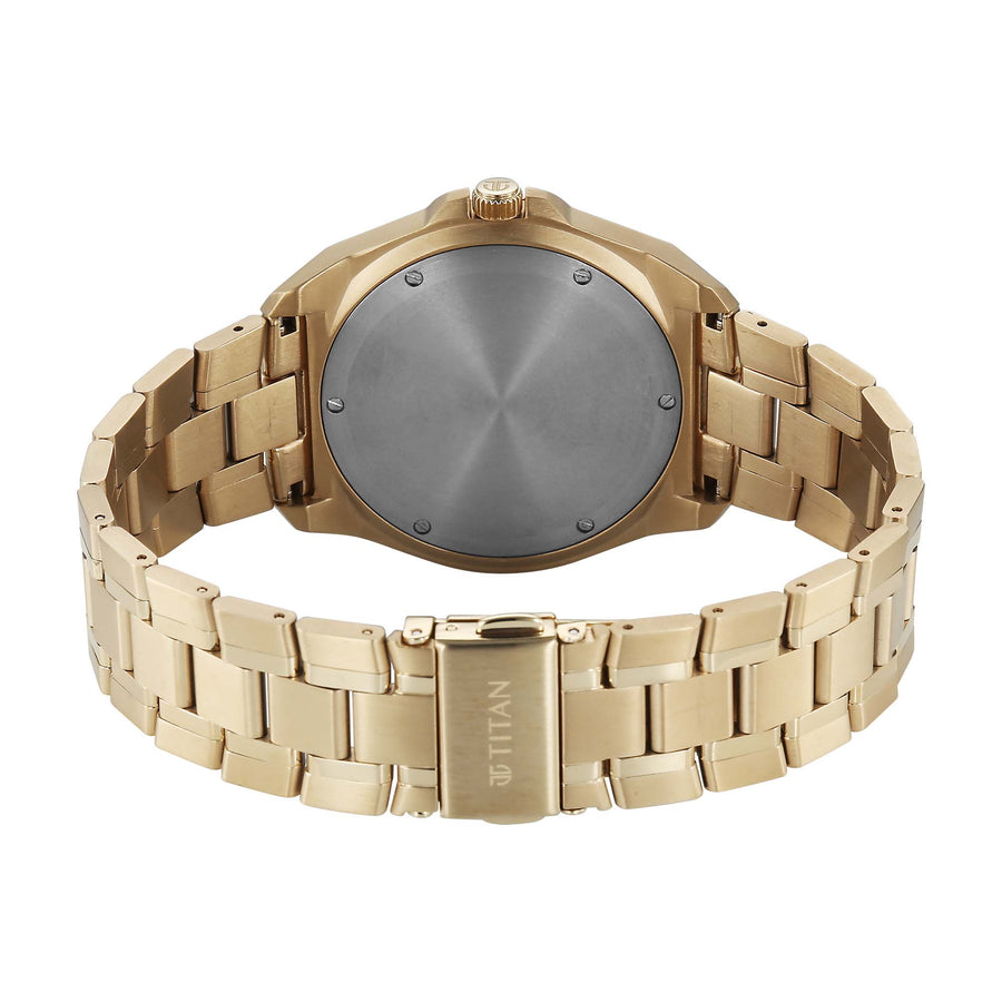 Titan Black Dial Gold Titanium Strap Analog with Dual Time Watch for Men
