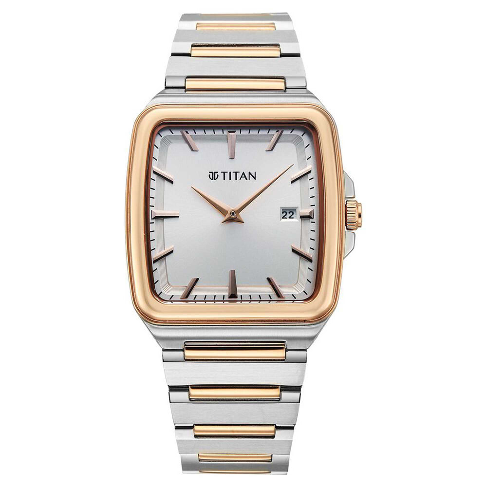 Titan Classique Silver Square Dial Two Toned Stainless Steel Strap Analog with Date Watch for Men