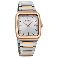 Titan Classique Silver Square Dial Two Toned Stainless Steel Strap Analog with Date Watch for Men