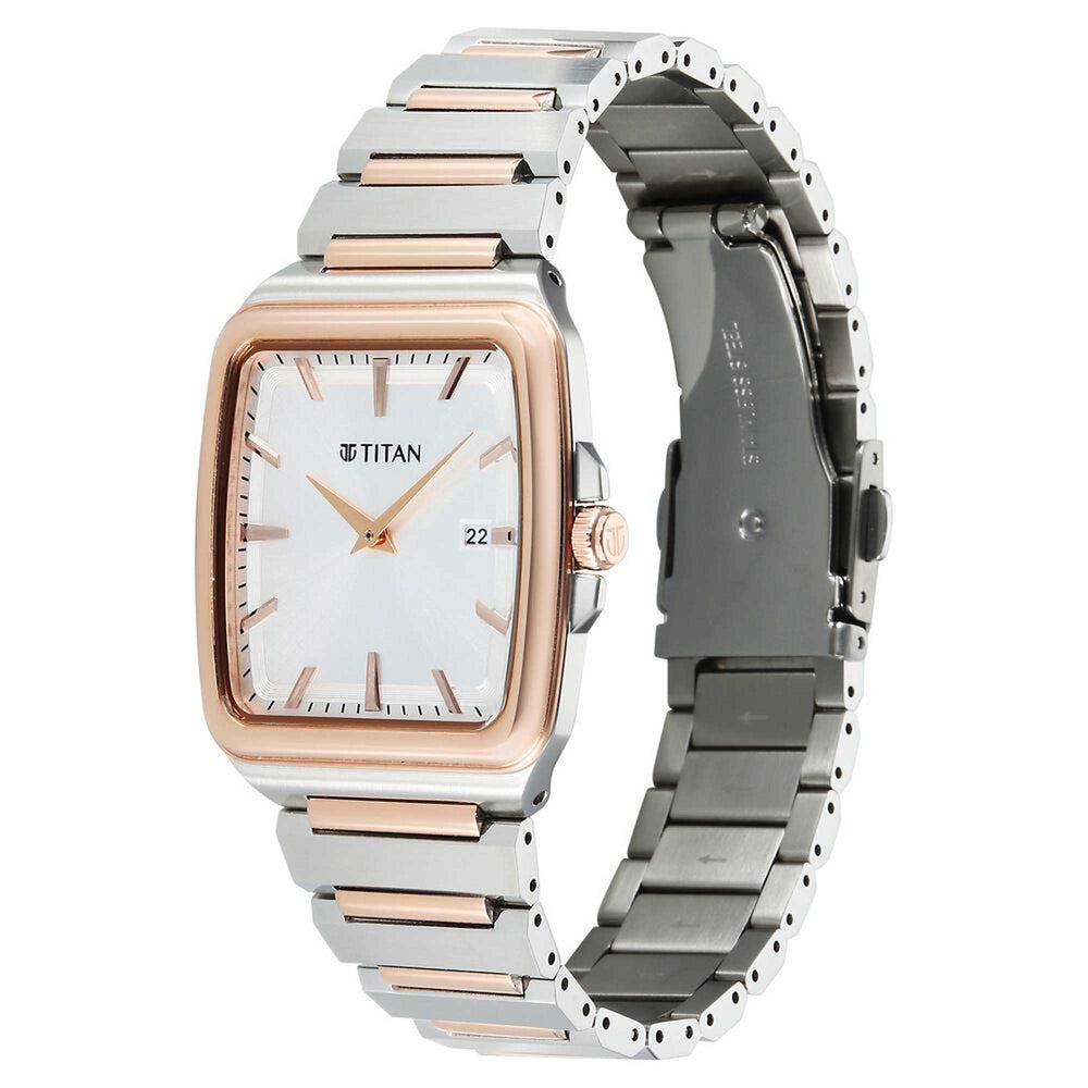 Titan Classique Silver Square Dial Two Toned Stainless Steel Strap Analog with Date Watch for Men