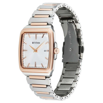 Titan Classique Silver Square Dial Two Toned Stainless Steel Strap Analog with Date Watch for Men