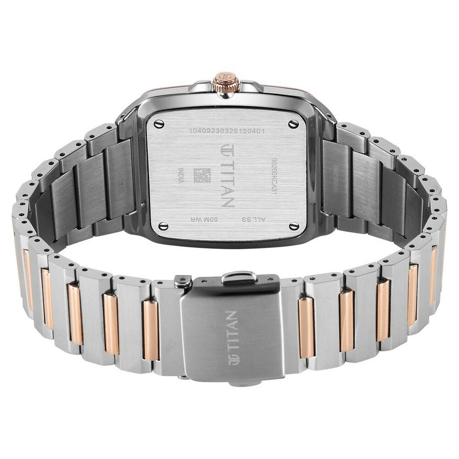 Titan Classique Silver Square Dial Two Toned Stainless Steel Strap Analog with Date Watch for Men