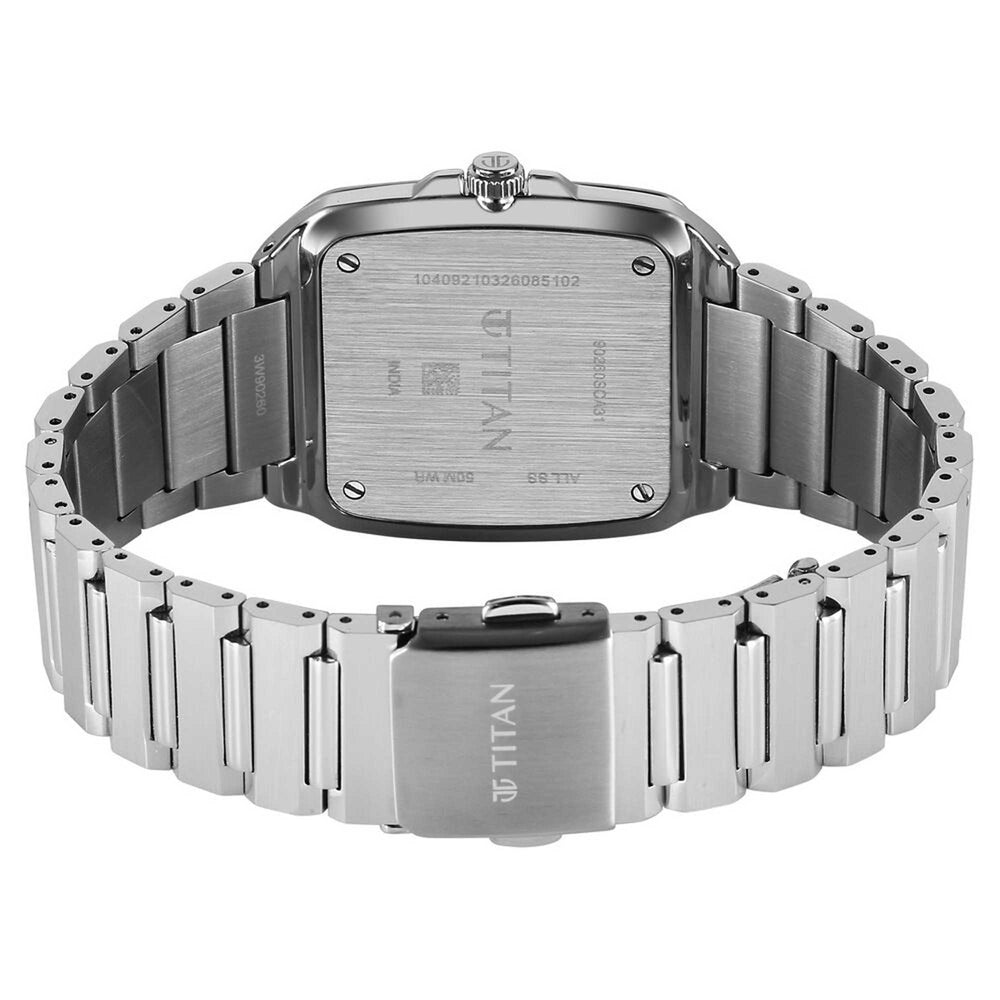 Titan Classique Blue Square Dial Silver Stainless Steel Strap Analog with Date Watch for Men
