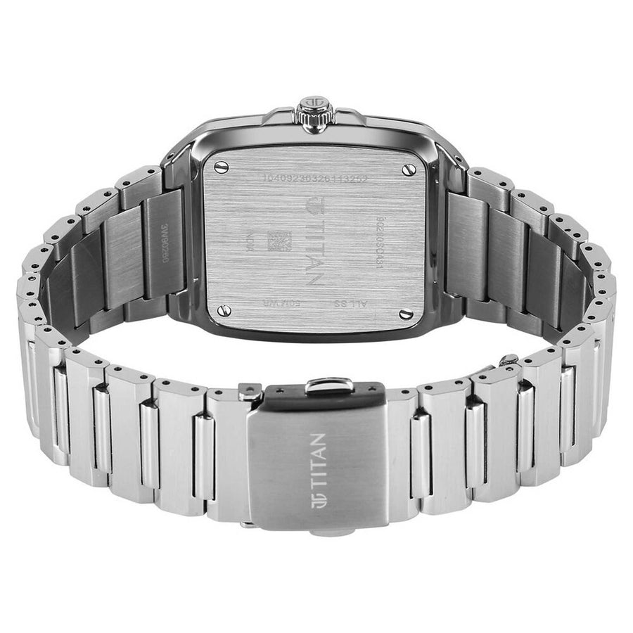 Titan Classique Green Square Dial Silver Stainless Steel Strap Analog with Date Watch for Men