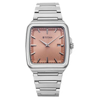 Titan Classique Pink Square Dial Silver Stainless Steel Strap Analog with Date Watch for Men