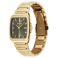 Titan Classique Green Square Dial Gold Stainless Steel Strap Analog with Date Watch for Men