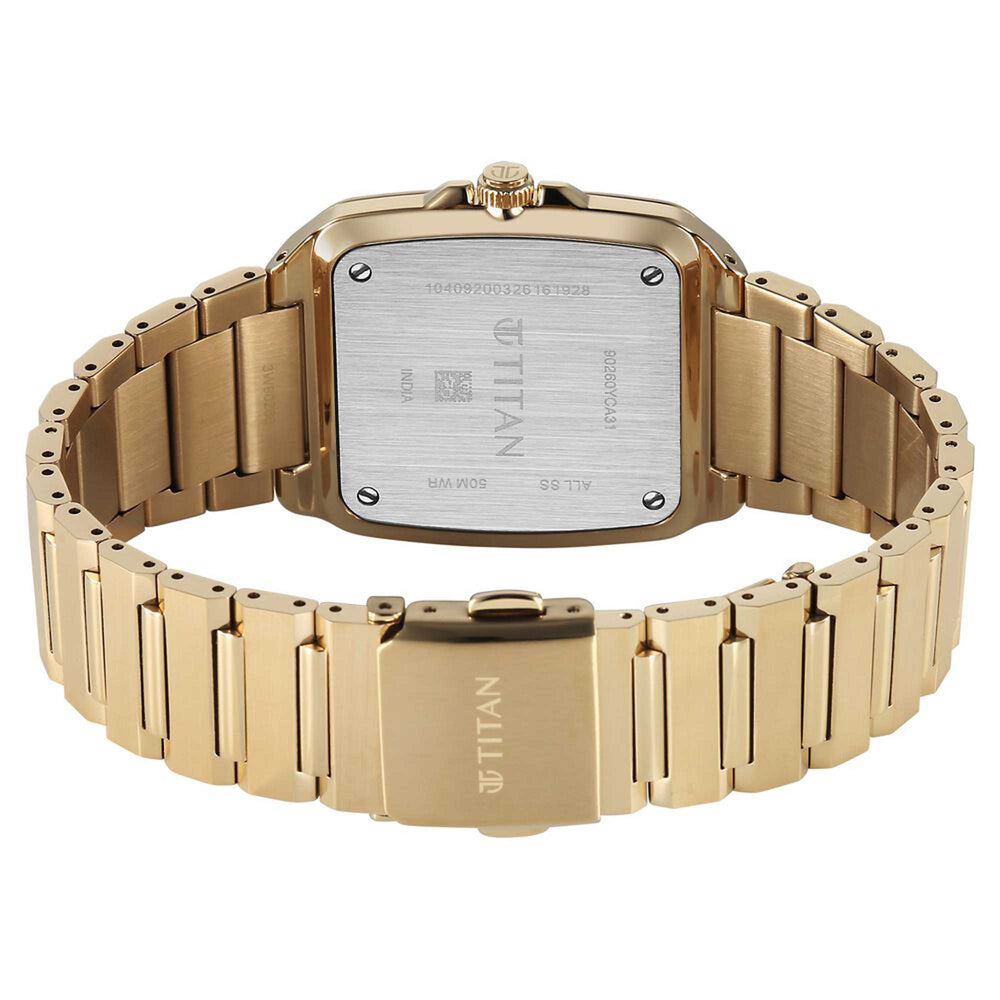 Titan Classique Green Square Dial Gold Stainless Steel Strap Analog with Date Watch for Men