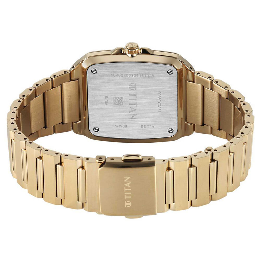 Titan Classique Green Square Dial Gold Stainless Steel Strap Analog with Date Watch for Men