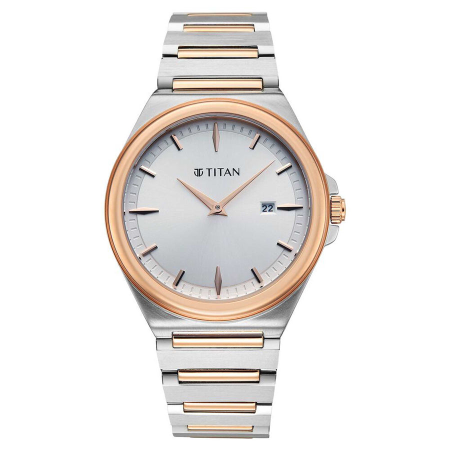 Titan Classique Silver Dial Two Toned Stainless Steel Strap Analog with Date Watch for Men