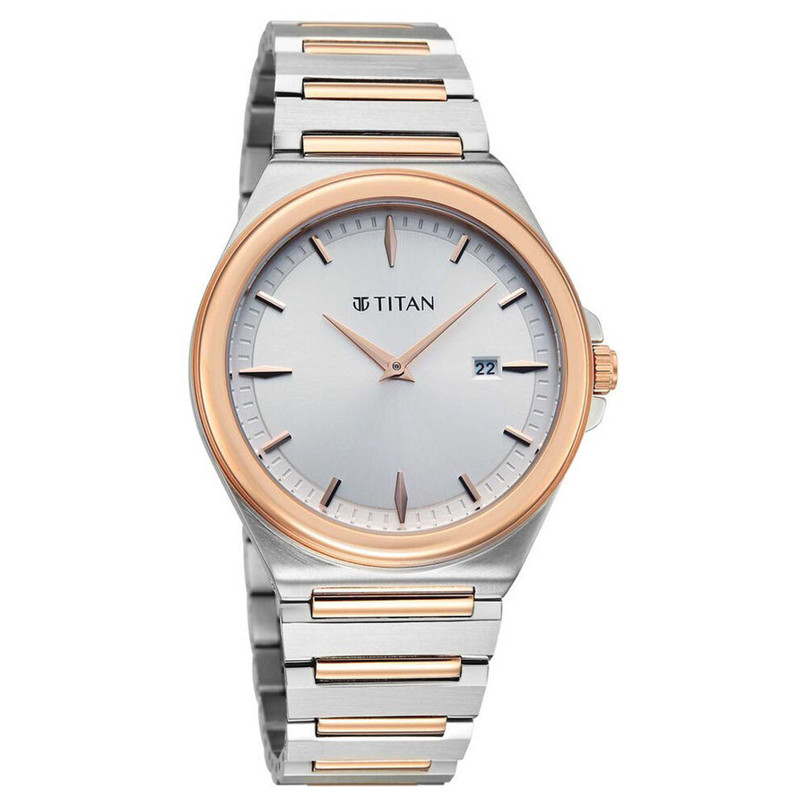Titan Classique Silver Dial Two Toned Stainless Steel Strap Analog with Date Watch for Men