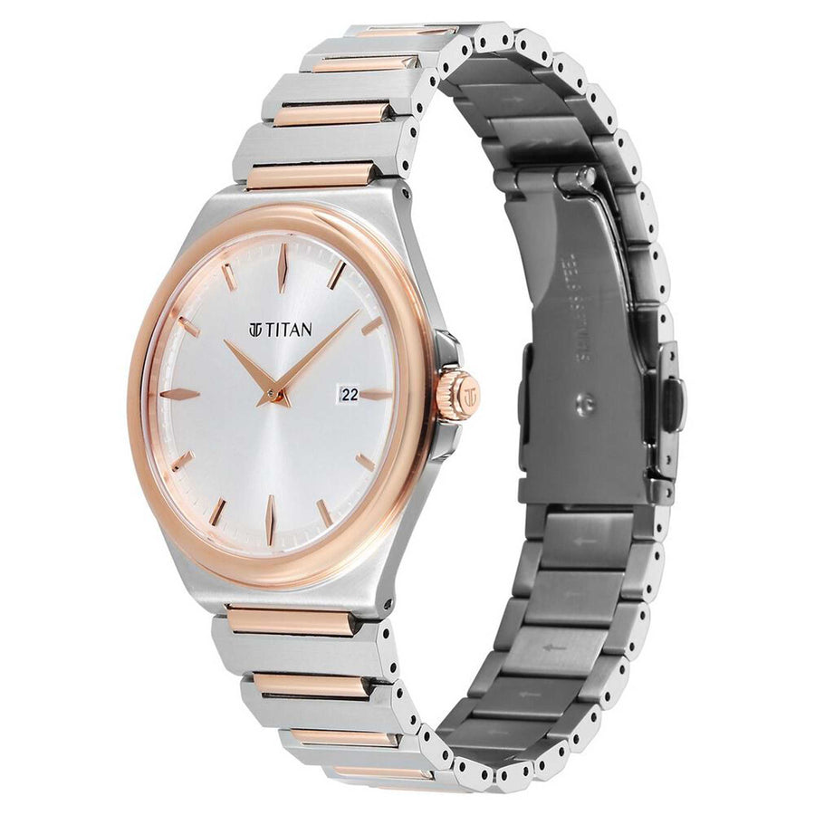 Titan Classique Silver Dial Two Toned Stainless Steel Strap Analog with Date Watch for Men