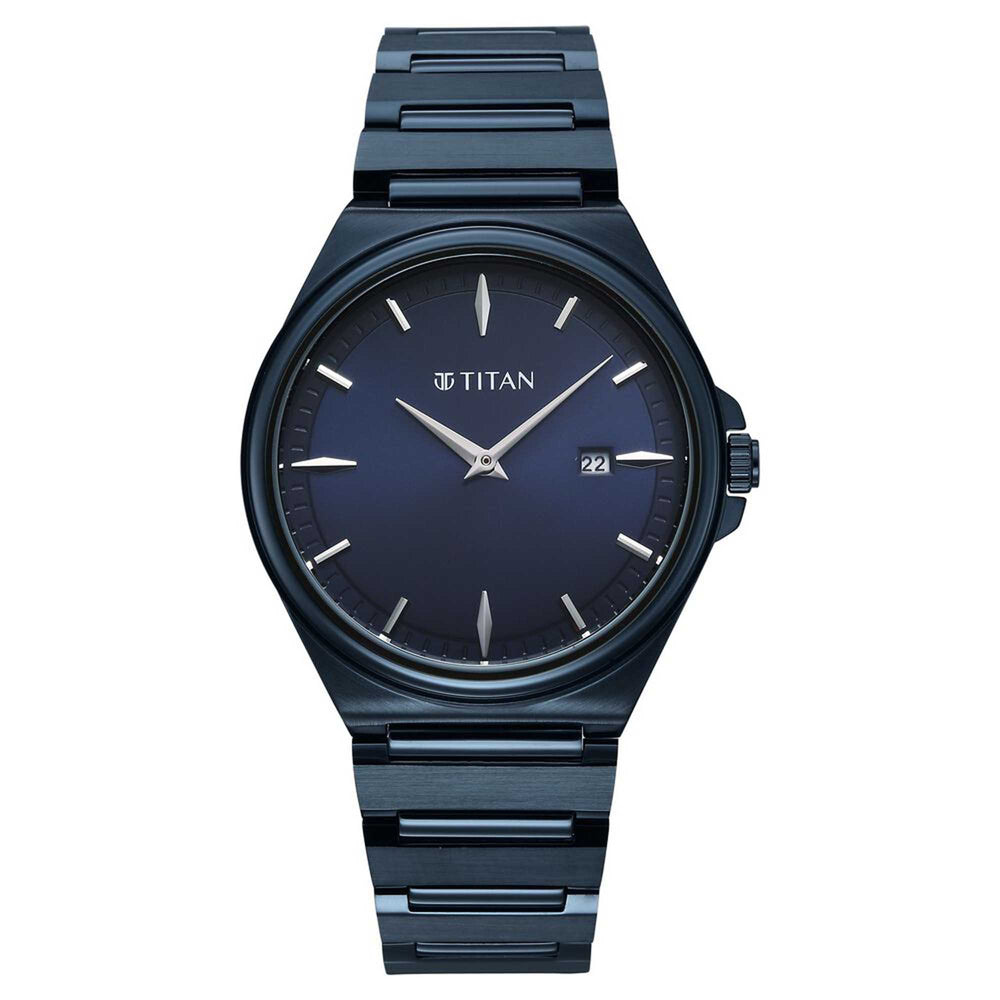 Titan Classique Blue Dial Stainless Steel Strap Analog with Date Watch for Men