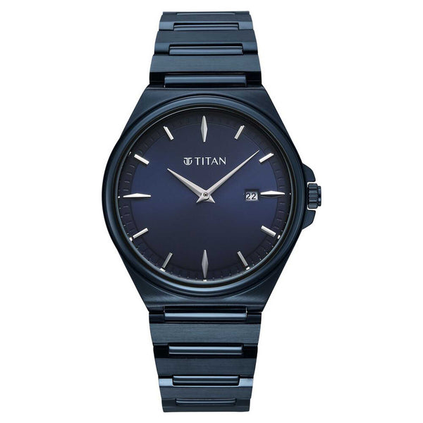 Titan Classique Blue Dial Stainless Steel Strap Analog with Date Watch for Men