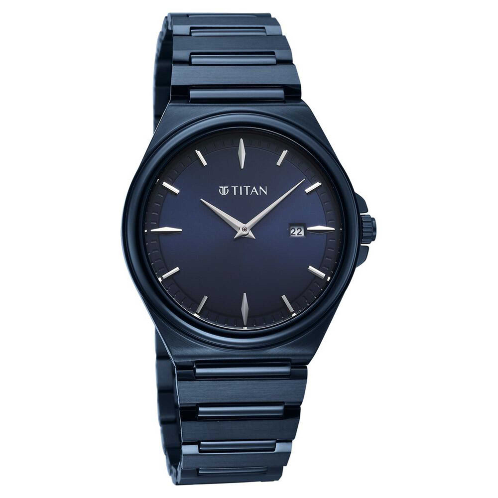 Titan Classique Blue Dial Stainless Steel Strap Analog with Date Watch for Men