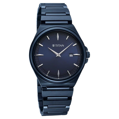 Titan Classique Blue Dial Stainless Steel Strap Analog with Date Watch for Men