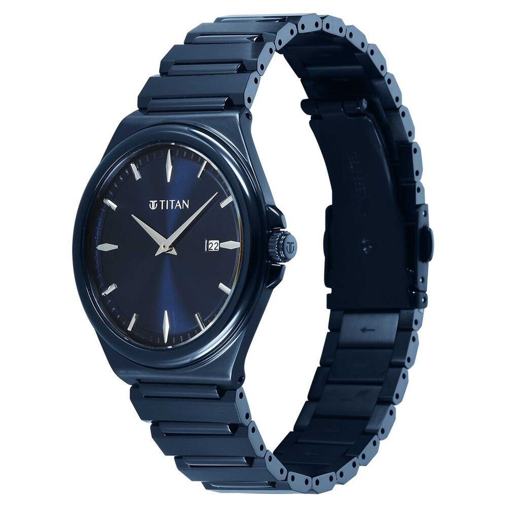 Titan Classique Blue Dial Stainless Steel Strap Analog with Date Watch for Men