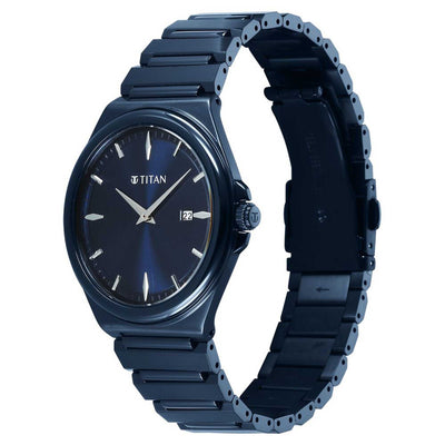 Titan Classique Blue Dial Stainless Steel Strap Analog with Date Watch for Men
