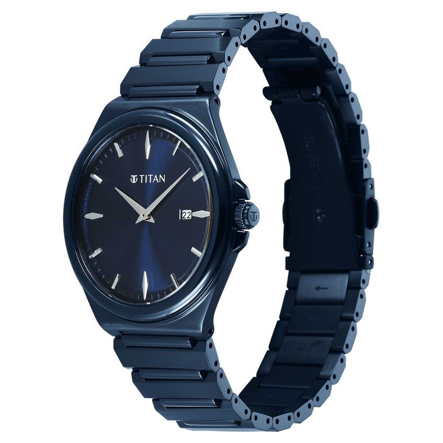 Titan Classique Blue Dial Stainless Steel Strap Analog with Date Watch for Men