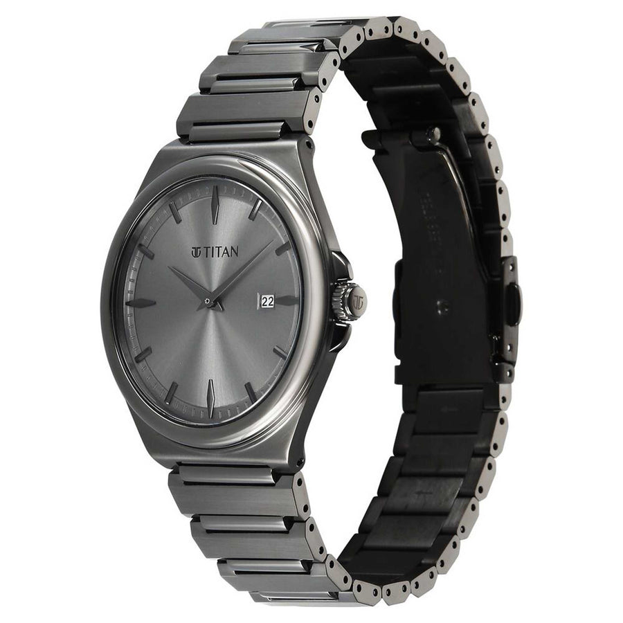 Titan Classique Grey Dial Stainless Steel Strap Analog with Date Watch for Men
