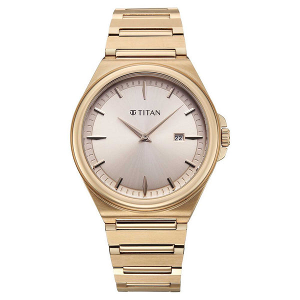 Titan Classique Rose Gold Dial Stainless Steel Strap Analog with Date Watch for Men