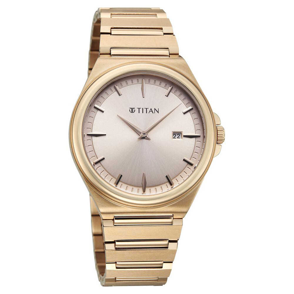 Titan Classique Rose Gold Dial Stainless Steel Strap Analog with Date Watch for Men