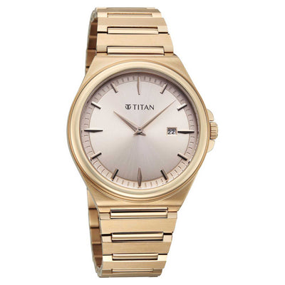 Titan Classique Rose Gold Dial Stainless Steel Strap Analog with Date Watch for Men