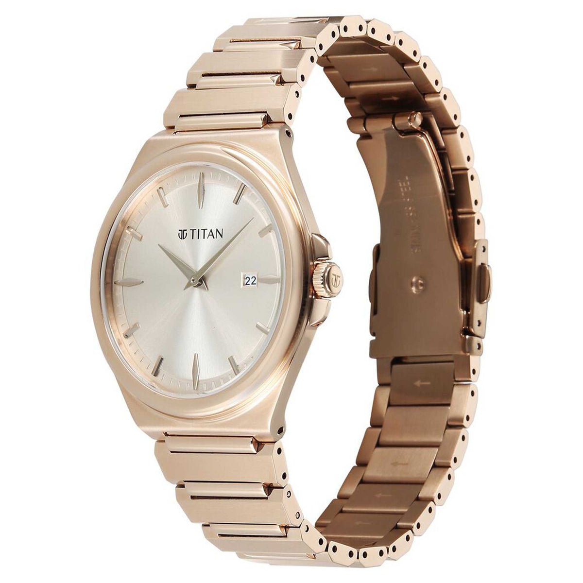 Titan Classique Rose Gold Dial Stainless Steel Strap Analog with Date Watch for Men