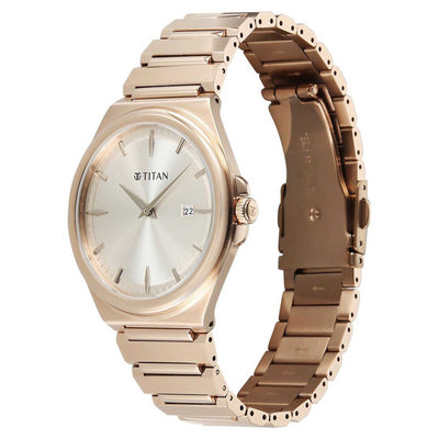 Titan Classique Rose Gold Dial Stainless Steel Strap Analog with Date Watch for Men