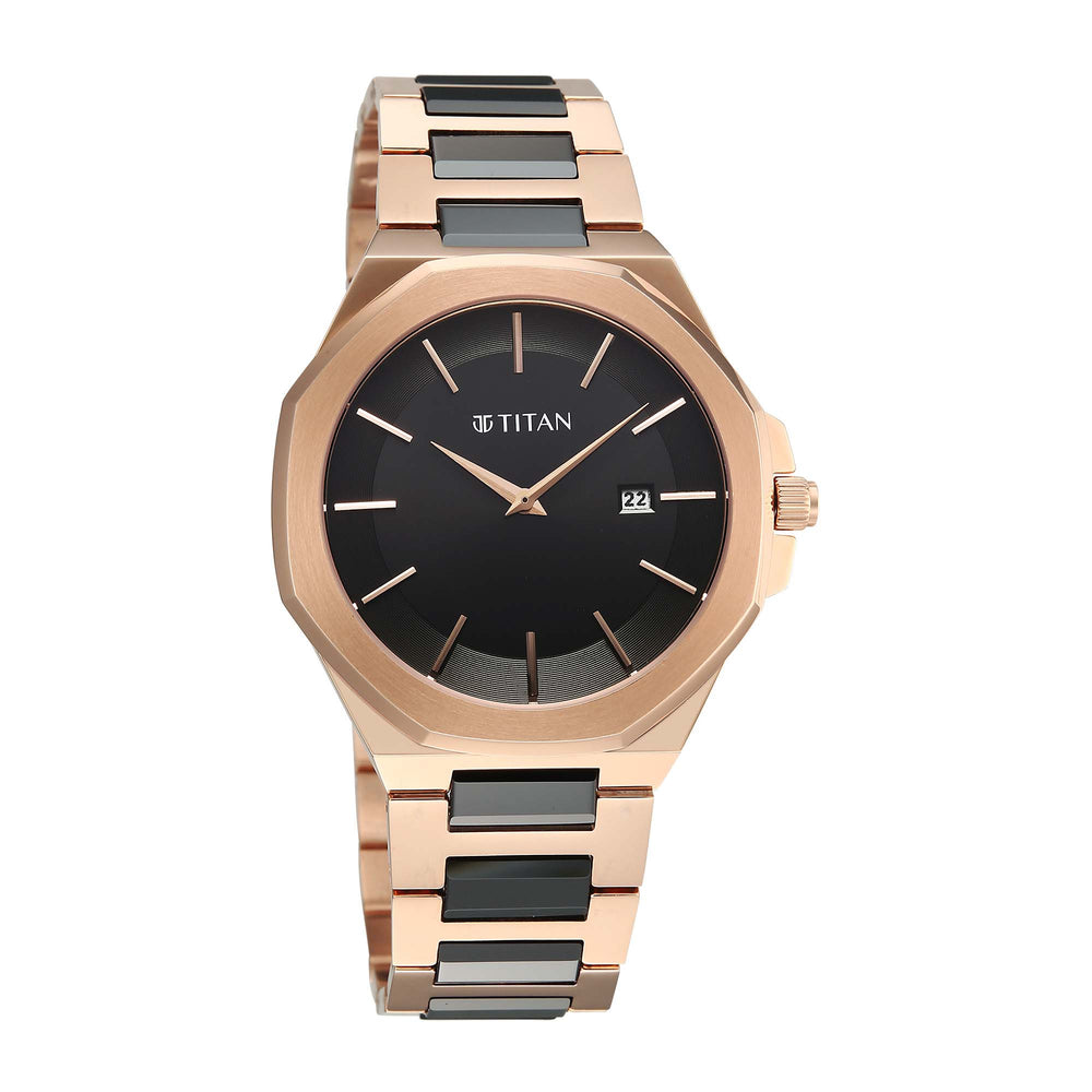 Titan Classique Black Dial Two Toned Stainless Steel Strap Analog with Date Watch for Men