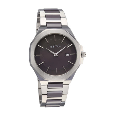 Titan Classique Grey Dial Two Toned Stainless Steel Strap Analog with Date Watch for Men