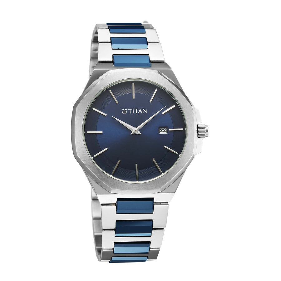 Titan Classique Blue Dial Two Toned Stainless Steel Strap Analog with Date Watch for Men