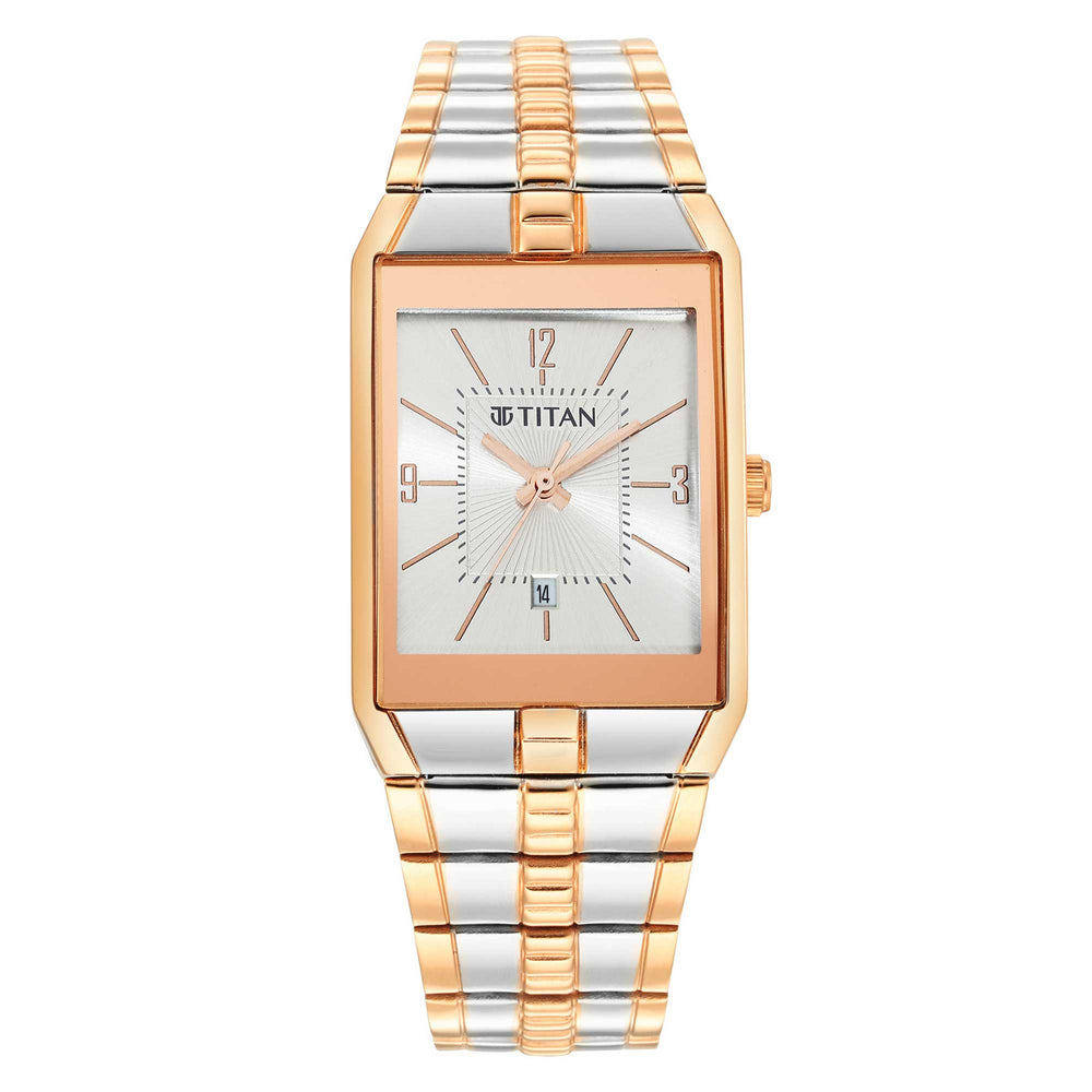 Titan Silver Rectangular Dial Two Toned Stainless Steel Strap Analog Watch for Men