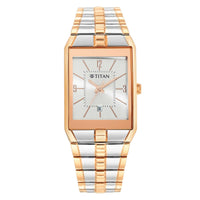 Titan Silver Rectangular Dial Two Toned Stainless Steel Strap Analog Watch for Men