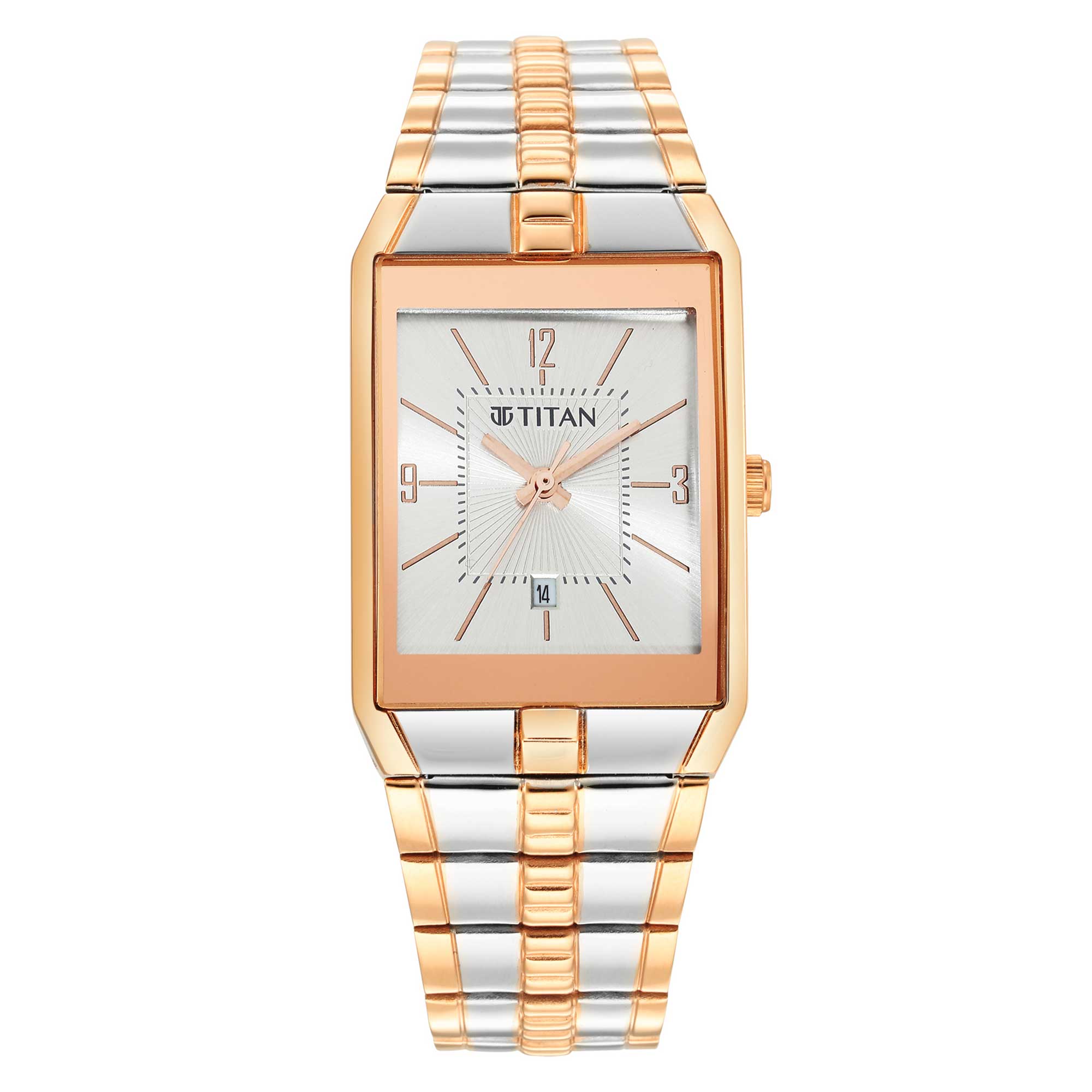 Titan Silver Rectangular Dial Two Toned Stainless Steel Strap Analog Watch for Men