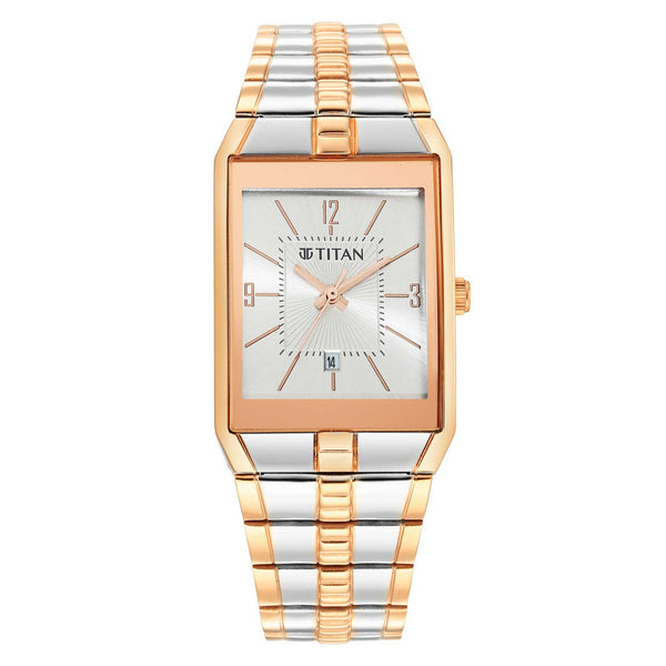 Titan Silver Rectangular Dial Two Toned Stainless Steel Strap Analog Watch for Men