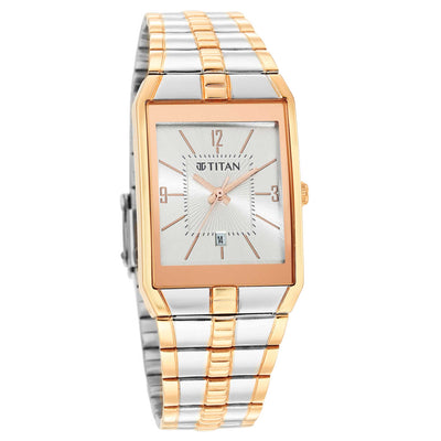 Titan Silver Rectangular Dial Two Toned Stainless Steel Strap Analog Watch for Men