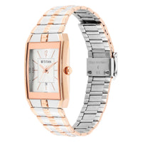 Titan Silver Rectangular Dial Two Toned Stainless Steel Strap Analog Watch for Men