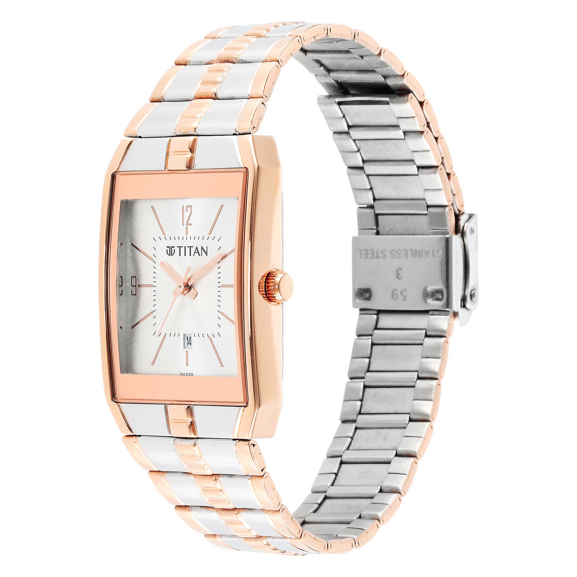 Titan Silver Rectangular Dial Two Toned Stainless Steel Strap Analog Watch for Men
