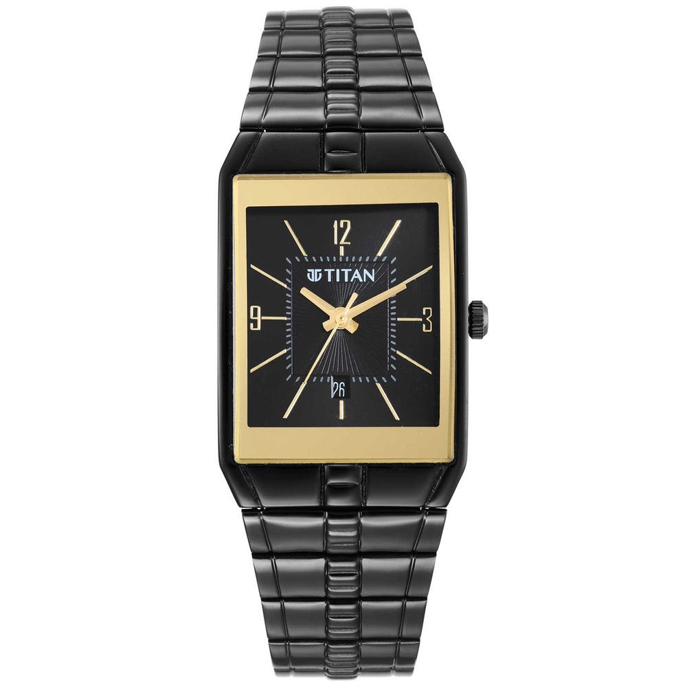 Titan Black Rectangular Dial Stainless Steel Strap Analog Watch for Men