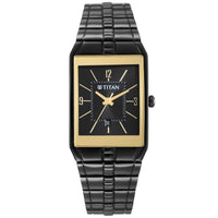 Titan Black Rectangular Dial Stainless Steel Strap Analog Watch for Men