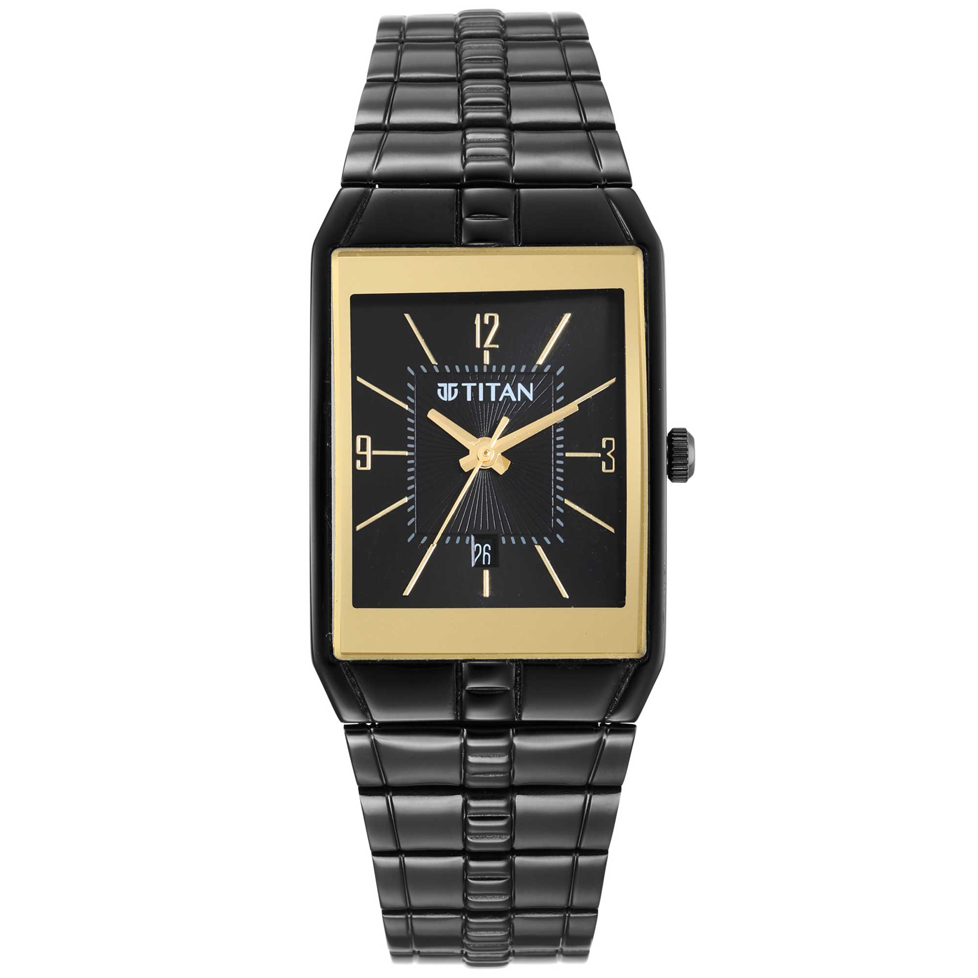 Titan Black Rectangular Dial Stainless Steel Strap Analog Watch for Men
