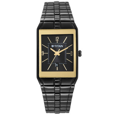Titan Black Rectangular Dial Stainless Steel Strap Analog Watch for Men