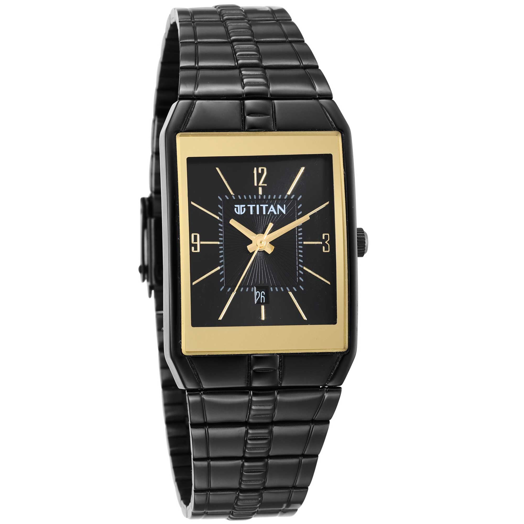 Titan Black Rectangular Dial Stainless Steel Strap Analog Watch for Men