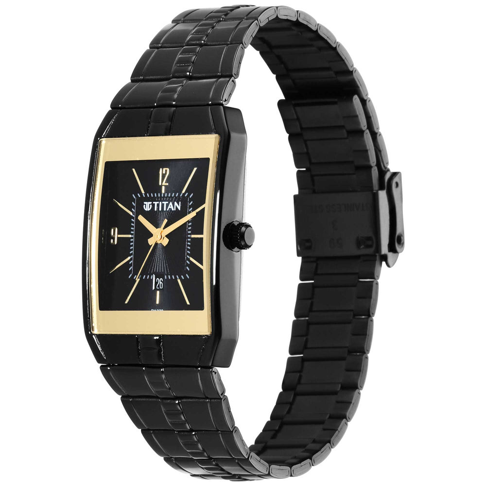 Titan Black Rectangular Dial Stainless Steel Strap Analog Watch for Men